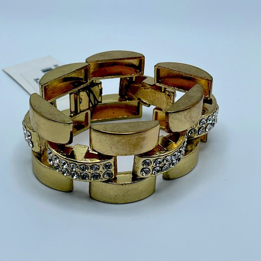 Traci Lynn gold plated 7” bracelet with clear rhinestones